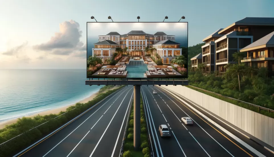 Front-light em rodovias de acesso ao litoral, destacando acomoda&ccedil;&otilde;es de luxo e servi&ccedil;os exclusivos de resorts em Guaratuba e Matinhos.